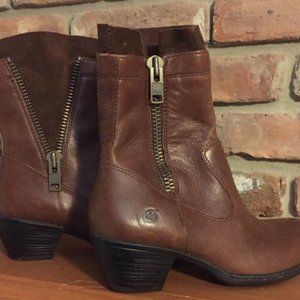 BORN Brown Leather Double Zip Ankle Boots